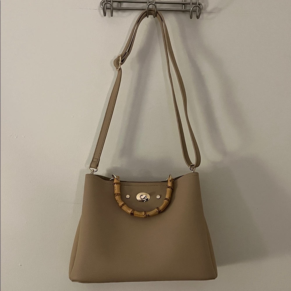 NWOT Crossi Tan Handbag with Bamboo Handle